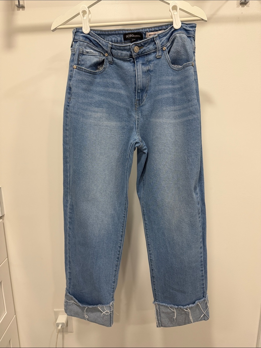 BCBGeneration Light Blue Boyfriend Jeans with Cuffed Hem